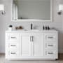 Wyndham Collection Miranda 60" Free Standing Single Basin Vanity Set with Cabinet, Cultured Marble Vanity Top, and Framed Mirror White / Carrara Cultured Marble Top / Matte Black Hardware