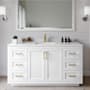 Wyndham Collection Miranda 60" Free Standing Single Basin Vanity Set with Cabinet, Cultured Marble Vanity Top, and Framed Mirror White / Carrara Cultured Marble Top / Brushed Gold Hardware