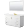 Wyndham Collection Miranda 60" Free Standing Single Basin Vanity Set with Cabinet, Quartz Vanity Top, and Framed Mirror White / White Quartz Top / Brushed Gold Hardware