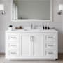 Wyndham Collection Miranda 60" Free Standing Single Basin Vanity Set with Cabinet, Cultured Marble Vanity Top, and Framed Mirror White / White Cultured Marble Top / Brushed Nickel Hardware