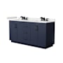 Wyndham Collection Miranda 66" Free Standing Double Basin Vanity Set with Cabinet and Cultured Marble Vanity Top Dark Blue / Carrara Cultured Marble Top / Matte Black Hardware