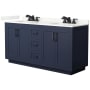 Wyndham Collection Miranda 66" Free Standing Double Basin Vanity Set with Cabinet and Quartz Vanity Top Dark Blue / Giotto Quartz Top / Matte Black Hardware