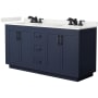 Wyndham Collection Miranda 66" Free Standing Double Basin Vanity Set with Cabinet and Quartz Vanity Top Dark Blue / White Quartz Top / Matte Black Hardware