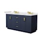 Wyndham Collection Miranda 66" Free Standing Double Basin Vanity Set with Cabinet and Cultured Marble Vanity Top Dark Blue / White Cultured Marble Top / Brushed Gold Hardware