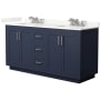 Wyndham Collection Miranda 66" Free Standing Double Basin Vanity Set with Cabinet and Quartz Vanity Top Dark Blue / Giotto Quartz Top / Brushed Nickel Hardware