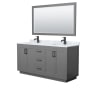 Wyndham Collection Miranda 66" Free Standing Double Basin Vanity Set with Cabinet, Marble Vanity Top, and Framed Mirror Dark Gray / White Carrara Marble Top / Matte Black Hardware
