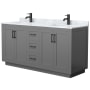 Wyndham Collection Miranda 66" Free Standing Double Basin Vanity Set with Cabinet and Marble Vanity Top Dark Gray / White Carrara Marble Top / Matte Black Hardware
