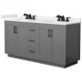 Wyndham Collection Miranda 66" Free Standing Double Basin Vanity Set with Cabinet and Quartz Vanity Top Dark Gray / White Quartz Top / Matte Black Hardware