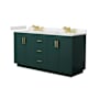 Wyndham Collection Miranda 66" Free Standing Double Basin Vanity Set with Cabinet and Cultured Marble Vanity Top Green / Carrara Cultured Marble Top / Brushed Gold Hardware
