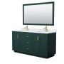 Wyndham Collection Miranda 66" Free Standing Double Basin Vanity Set with Cabinet, Marble Vanity Top, and Framed Mirror Green / White Carrara Marble Top / Brushed Gold Hardware