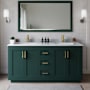 Wyndham Collection Miranda 66" Free Standing Double Basin Vanity Set with Cabinet and Marble Vanity Top Green / White Carrara Marble Top / Brushed Gold Hardware