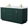 Wyndham Collection Miranda 66" Free Standing Double Basin Vanity Set with Cabinet and Marble Vanity Top Green / White Carrara Marble Top / Brushed Gold Hardware