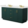 Wyndham Collection Miranda 66" Free Standing Double Basin Vanity Set with Cabinet and Quartz Vanity Top Green / White Quartz Top / Brushed Gold Hardware