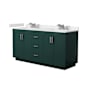 Wyndham Collection Miranda 66" Free Standing Double Basin Vanity Set with Cabinet and Cultured Marble Vanity Top Green / Carrara Cultured Marble Top / Brushed Nickel Hardware