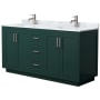Wyndham Collection Miranda 66" Free Standing Double Basin Vanity Set with Cabinet and Marble Vanity Top Green / White Carrara Marble Top / Brushed Nickel Hardware