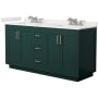 Wyndham Collection Miranda 66" Free Standing Double Basin Vanity Set with Cabinet and Quartz Vanity Top Green / White Quartz Top / Brushed Nickel Hardware