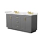 Wyndham Collection Miranda 66" Free Standing Double Basin Vanity Set with Cabinet and Cultured Marble Vanity Top Dark Gray / Carrara Cultured Marble Top / Brushed Gold Hardware