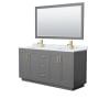 Wyndham Collection Miranda 66" Free Standing Double Basin Vanity Set with Cabinet, Marble Vanity Top, and Framed Mirror Dark Gray / White Carrara Marble Top / Brushed Gold Hardware