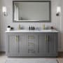 Wyndham Collection Miranda 66" Free Standing Double Basin Vanity Set with Cabinet and Marble Vanity Top Dark Gray / White Carrara Marble Top / Brushed Gold Hardware