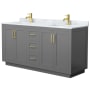 Wyndham Collection Miranda 66" Free Standing Double Basin Vanity Set with Cabinet and Marble Vanity Top Dark Gray / White Carrara Marble Top / Brushed Gold Hardware