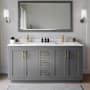 Wyndham Collection Miranda 66" Free Standing Double Basin Vanity Set with Cabinet, Cultured Marble Vanity Top, and Framed Mirror Dark Gray / White Cultured Marble Top / Brushed Gold Hardware