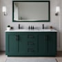 Wyndham Collection Miranda 66" Free Standing Double Basin Vanity Set with Cabinet and Marble Vanity Top Green / White Carrara Marble Top / Matte Black Hardware
