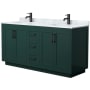 Wyndham Collection Miranda 66" Free Standing Double Basin Vanity Set with Cabinet and Marble Vanity Top Green / White Carrara Marble Top / Matte Black Hardware