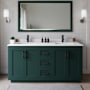 Wyndham Collection Miranda 66" Free Standing Double Basin Vanity Set with Cabinet, Cultured Marble Vanity Top, and Framed Mirror Green / White Cultured Marble Top / Matte Black Hardware