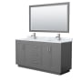 Wyndham Collection Miranda 66" Free Standing Double Basin Vanity Set with Cabinet, Marble Vanity Top, and Framed Mirror Dark Gray / White Carrara Marble Top / Brushed Nickel Hardware