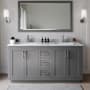 Wyndham Collection Miranda 66" Free Standing Double Basin Vanity Set with Cabinet and Marble Vanity Top Dark Gray / White Carrara Marble Top / Brushed Nickel Hardware