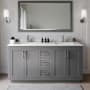 Wyndham Collection Miranda 66" Free Standing Double Basin Vanity Set with Cabinet, Quartz Vanity Top, and Framed Mirror Dark Gray / Giotto Quartz Top / Brushed Nickel Hardware