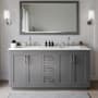 Wyndham Collection Miranda 66" Free Standing Double Basin Vanity Set with Cabinet, Quartz Vanity Top, and Framed Mirror Dark Gray / Giotto Quartz Top / Brushed Nickel Hardware