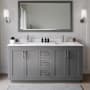 Wyndham Collection Miranda 66" Free Standing Double Basin Vanity Set with Cabinet, Cultured Marble Vanity Top, and Framed Mirror Dark Gray / White Cultured Marble Top / Brushed Nickel Hardware