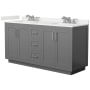 Wyndham Collection Miranda 66" Free Standing Double Basin Vanity Set with Cabinet and Quartz Vanity Top Dark Gray / White Quartz Top / Brushed Nickel Hardware