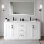 Wyndham Collection Miranda 66" Free Standing Double Basin Vanity Set with Cabinet, Cultured Marble Vanity Top, and Framed Mirror White / Carrara Cultured Marble Top / Matte Black Hardware