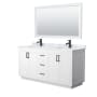 Wyndham Collection Miranda 66" Free Standing Double Basin Vanity Set with Cabinet, Marble Vanity Top, and Framed Mirror White / White Carrara Marble Top / Matte Black Hardware