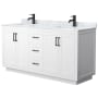 Wyndham Collection Miranda 66" Free Standing Double Basin Vanity Set with Cabinet and Marble Vanity Top White / White Carrara Marble Top / Matte Black Hardware