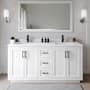 Wyndham Collection Miranda 66" Free Standing Double Basin Vanity Set with Cabinet, Cultured Marble Vanity Top, and Framed Mirror White / White Cultured Marble Top / Matte Black Hardware