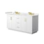 Wyndham Collection Miranda 66" Free Standing Double Basin Vanity Set with Cabinet and Cultured Marble Vanity Top White / Carrara Cultured Marble Top / Brushed Gold Hardware