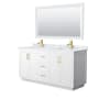 Wyndham Collection Miranda 66" Free Standing Double Basin Vanity Set with Cabinet, Marble Vanity Top, and Framed Mirror White / White Carrara Marble Top / Brushed Gold Hardware