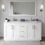 Wyndham Collection Miranda 66" Free Standing Double Basin Vanity Set with Cabinet and Marble Vanity Top White / White Carrara Marble Top / Brushed Gold Hardware