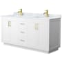 Wyndham Collection Miranda 66" Free Standing Double Basin Vanity Set with Cabinet and Marble Vanity Top White / White Carrara Marble Top / Brushed Gold Hardware