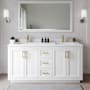 Wyndham Collection Miranda 66" Free Standing Double Basin Vanity Set with Cabinet, Cultured Marble Vanity Top, and Framed Mirror White / White Cultured Marble Top / Brushed Gold Hardware