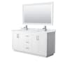 Wyndham Collection Miranda 66" Free Standing Double Basin Vanity Set with Cabinet, Marble Vanity Top, and Framed Mirror White / White Carrara Marble Top / Brushed Nickel Hardware