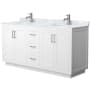 Wyndham Collection Miranda 66" Free Standing Double Basin Vanity Set with Cabinet and Marble Vanity Top White / White Carrara Marble Top / Brushed Nickel Hardware