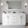 Wyndham Collection Miranda 66" Free Standing Double Basin Vanity Set with Cabinet, Cultured Marble Vanity Top, and Framed Mirror White / White Cultured Marble Top / Brushed Nickel Hardware