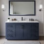 Wyndham Collection Miranda 66" Free Standing Single Basin Vanity Set with Cabinet, Cultured Marble Vanity Top, and Framed Mirror Dark Blue / Carrara Cultured Marble Top / Matte Black Hardware