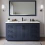 Wyndham Collection Miranda 66" Free Standing Single Basin Vanity Set with Cabinet and Quartz Vanity Top Dark Blue / Giotto Quartz Top / Matte Black Hardware