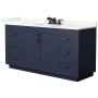 Wyndham Collection Miranda 66" Free Standing Single Basin Vanity Set with Cabinet and Quartz Vanity Top Dark Blue / Giotto Quartz Top / Matte Black Hardware