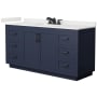 Wyndham Collection Miranda 66" Free Standing Single Basin Vanity Set with Cabinet and Quartz Vanity Top Dark Blue / White Quartz Top / Matte Black Hardware